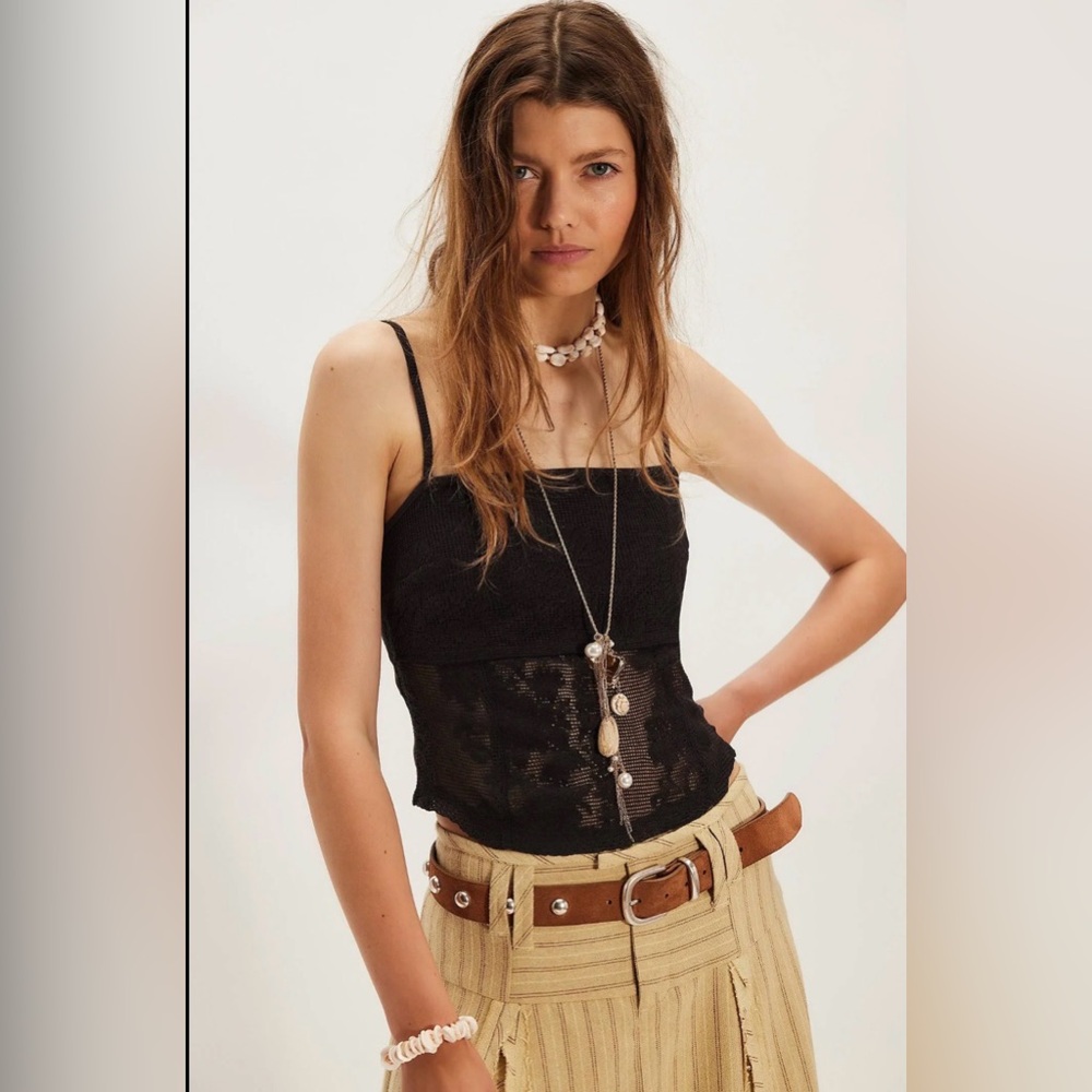 Free People Place Me in Lace Top Black XS